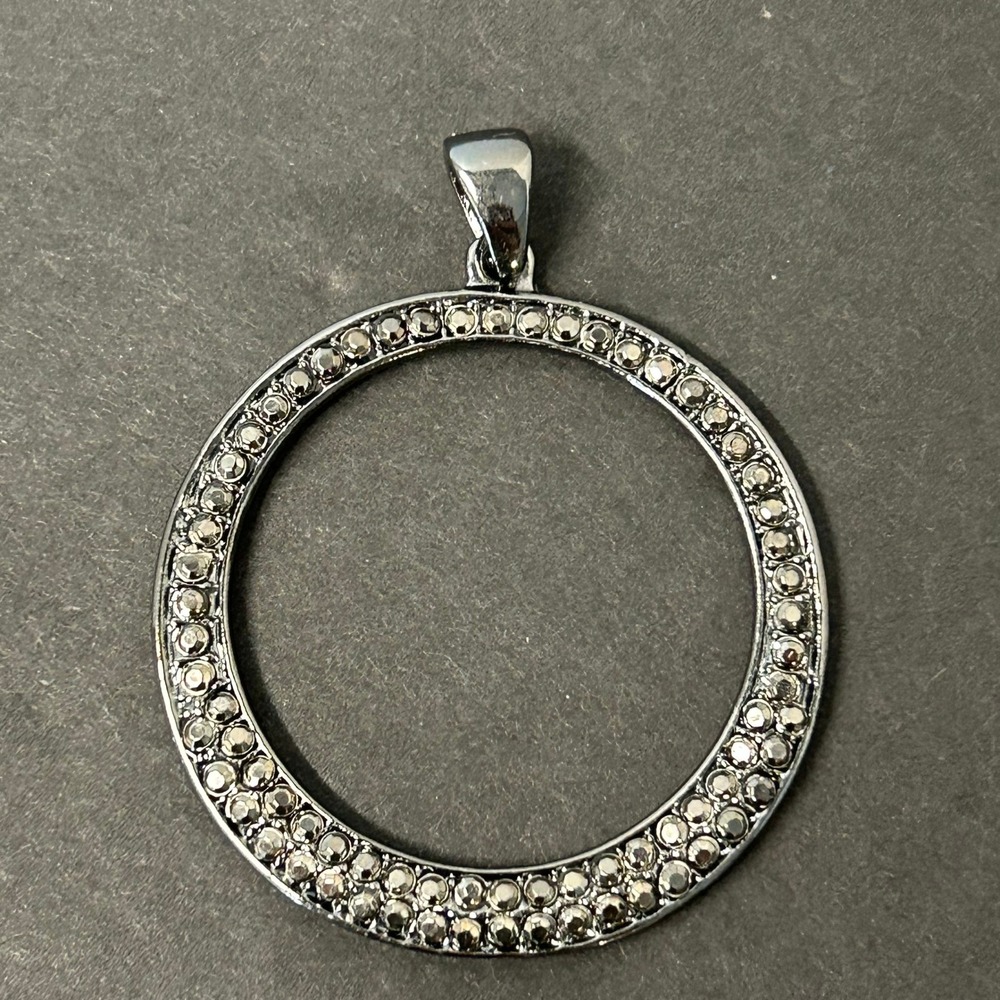 Circle Pendant Gunmetal Pave Rhinestone Hematite Tone